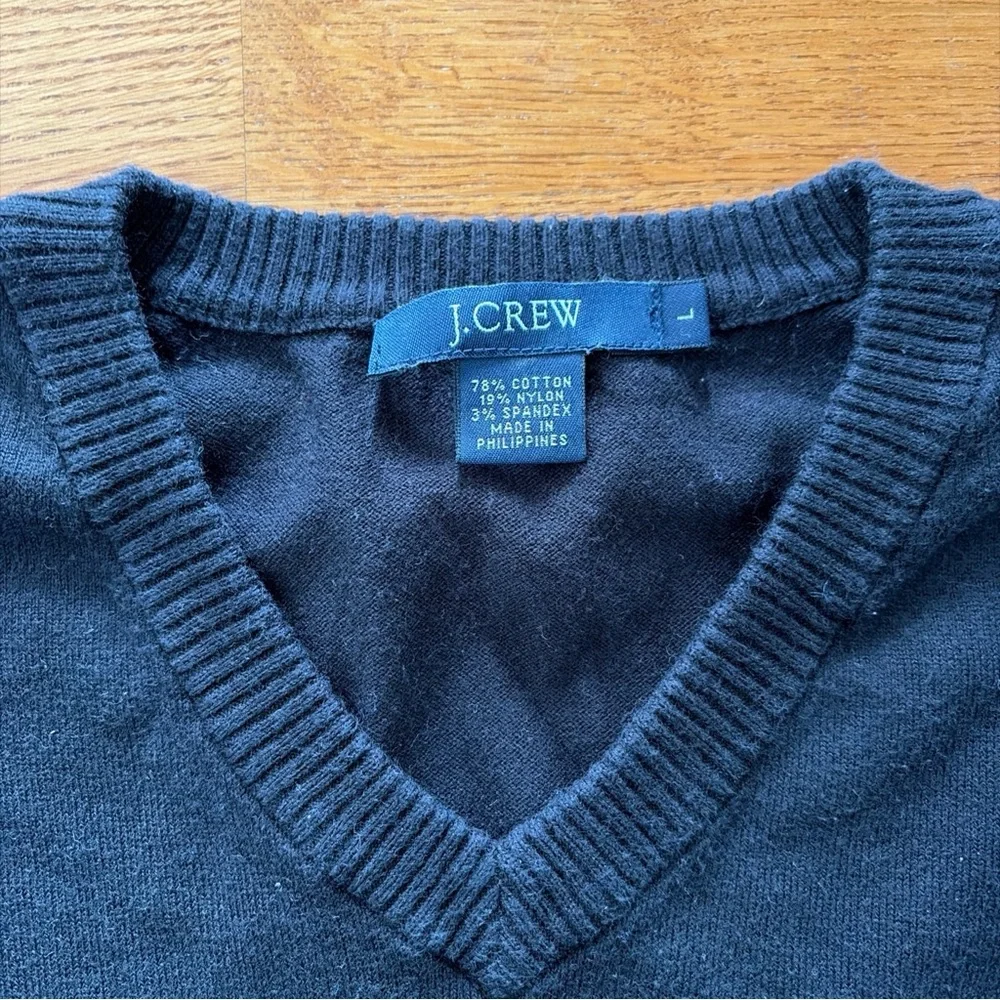 J.Crew Men Sweater Long Sleeve Cotton Blend Black V Neck Pullover Long Sleeve L